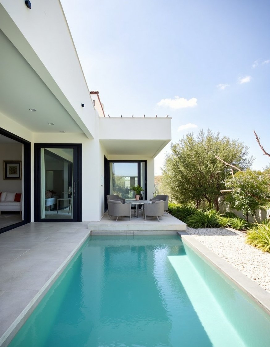 European Style Backyard - Sleek Mediterranean Backyard with Infinity Pool - Escape to a European-style backyard oasis. Imagine a...