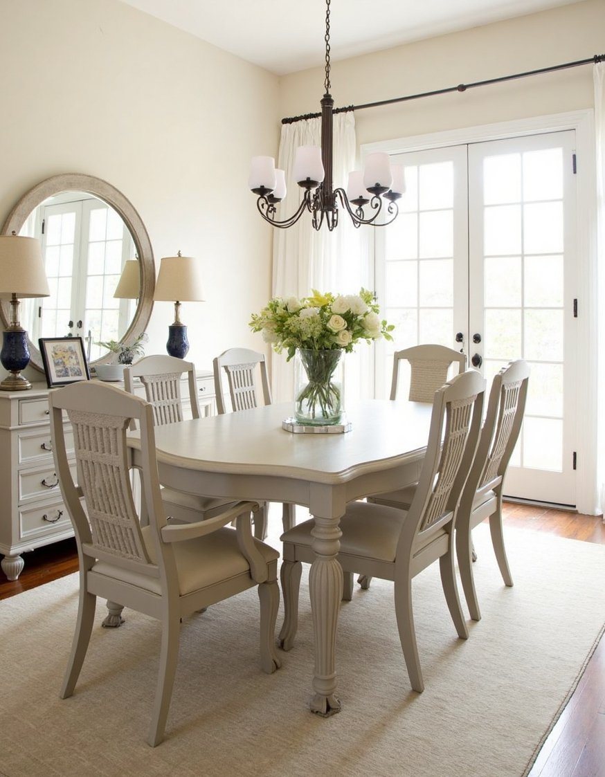Heirloom Traditions Paint Makeover - Heirloom Traditions: Neutral Dining Room Furniture - This airy dining room shows off a beautifully...