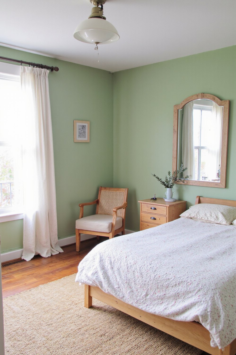 green bedroom ideas - Scandinavian-Inspired Sage Green Bedroom: Light and Airy - Create a calming Scandinavian-style bedroom with this sage...