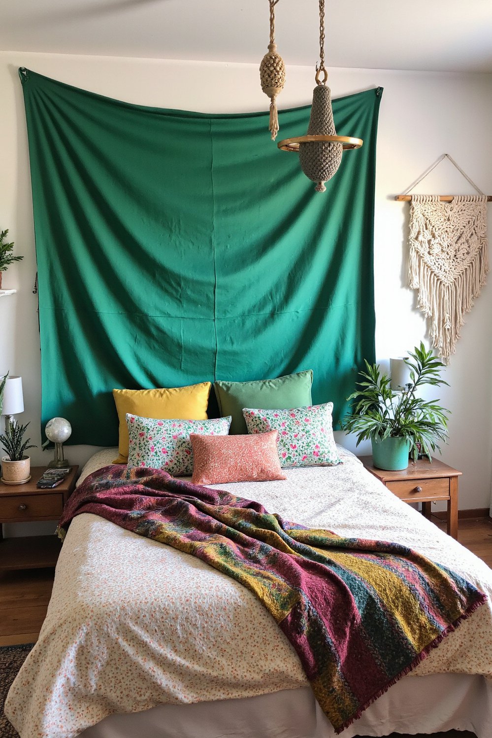green bedroom ideas - Bohemian Emerald Green Bedroom: Eclectic and Inviting - Bohemian bedroom inspiration! This vibrant space features an...