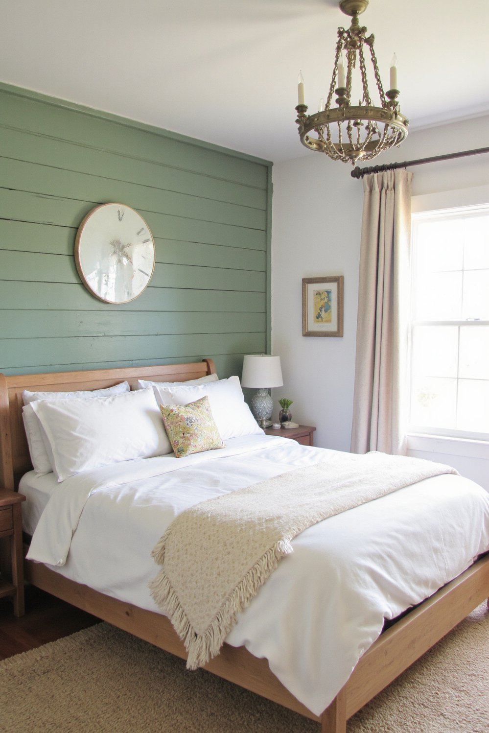 green bedroom ideas - Farmhouse Style Sage Green Bedroom: Natural and Bright - This modern farmhouse bedroom is painted a calming...