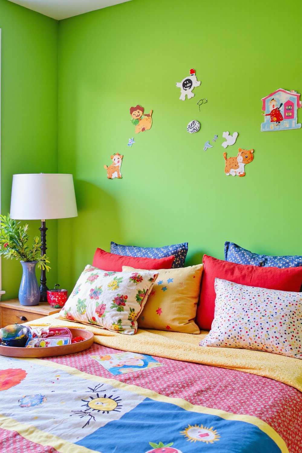 green bedroom ideas - Vibrant Apple Green Bedroom: Playful Space for Children - Apple green accent wall! I love how this...