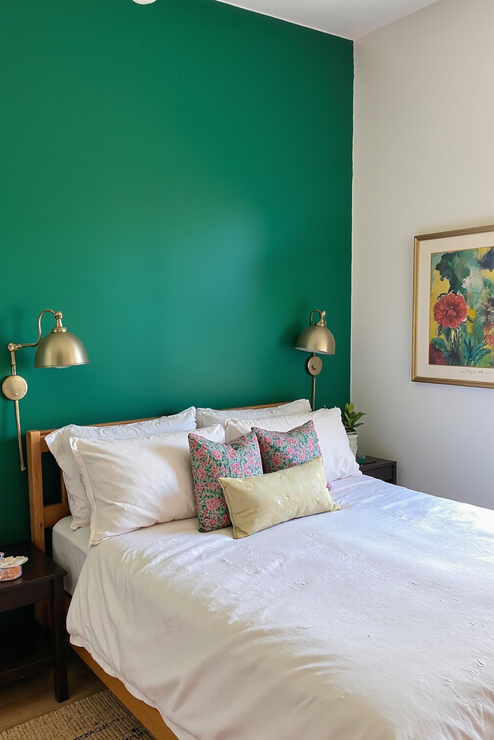 green bedroom ideas - Emerald Green Accent Wall: Bold and Glamorous - Emerald green bedroom! This bold accent wall makes...