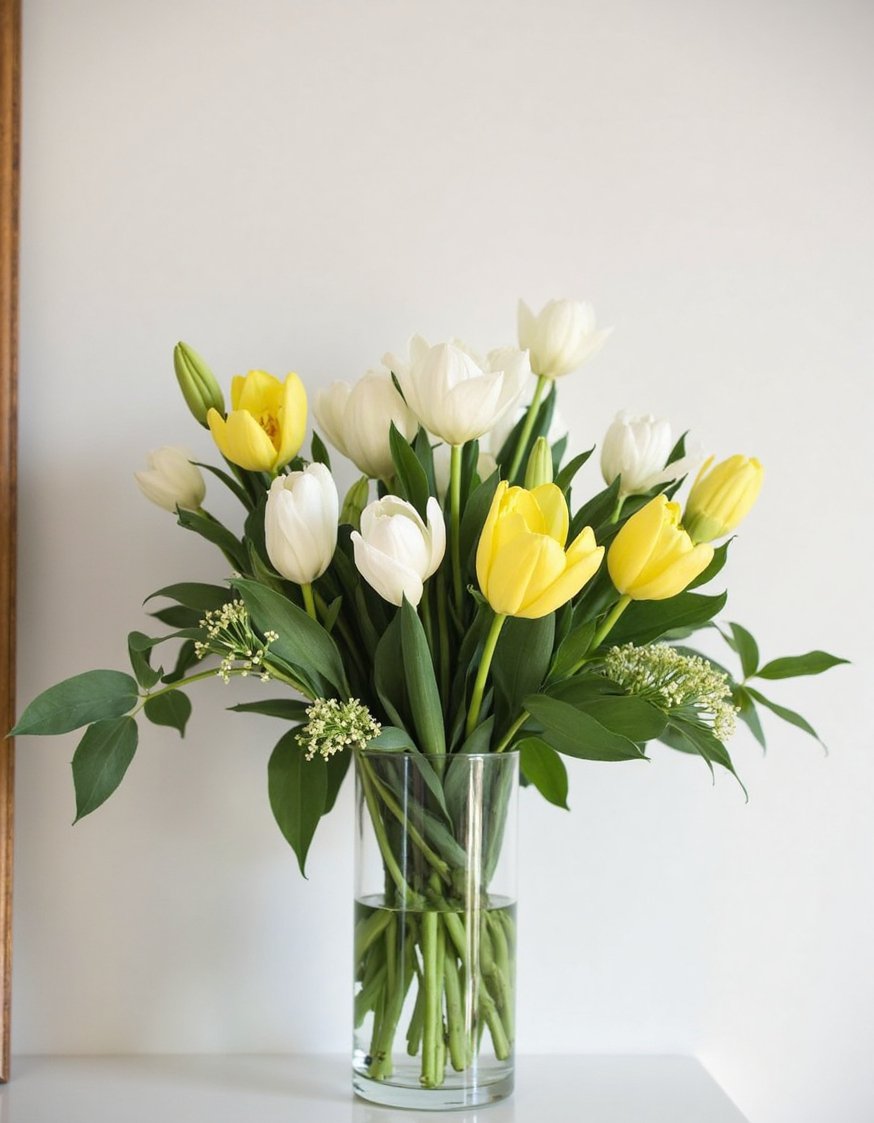 Spring mantel decor ideas - Minimalist Elegance: Simple Floral Arrangement in a Modern Vase - Clean and understated spring mantel.