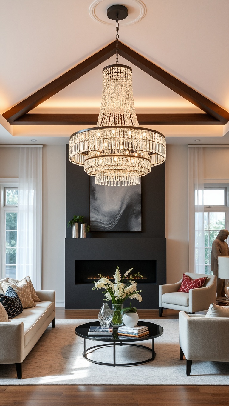 20 Bright Ideas for Layered Lighting in Your Living Room - 1. Hang a Statement Chandelier