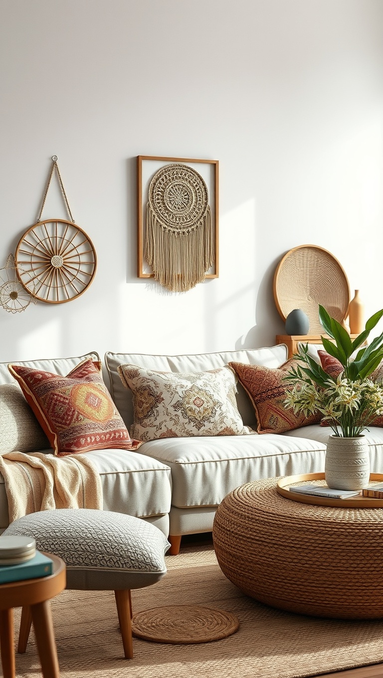 20 Dreamy Ideas for a Romantic Boho Living Room - 1. Layered Textures with Throw Pillows
