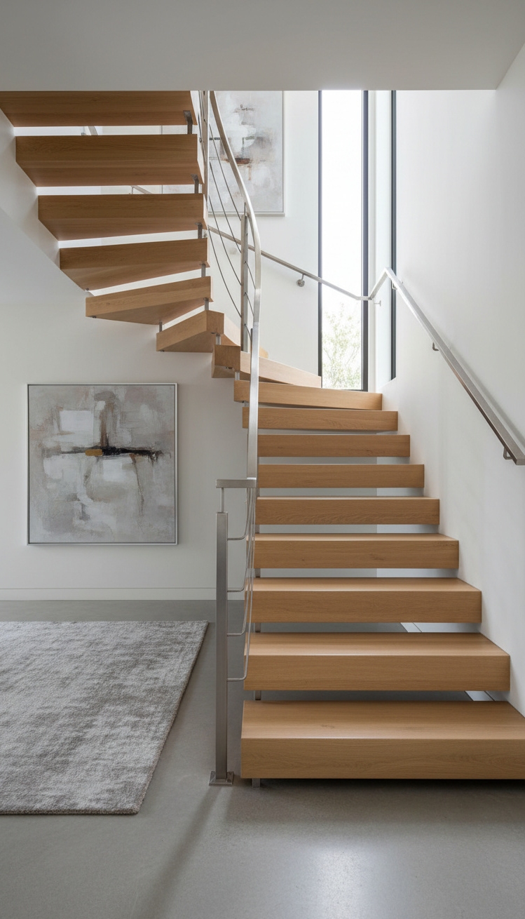 wooden staircase design - Contemporary Wooden Staircases: Sleek Simplicity - Clean lines and airy design with wood and metal