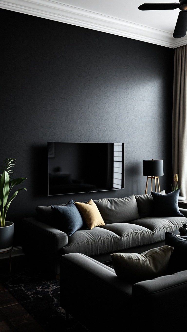 25 Stunning Ideas to Transform Your Living Room into a Dark Oasis - 1. Go Bold with a Black Accent Wall