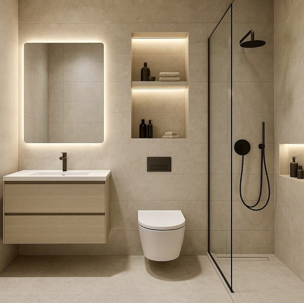 Minimalist Taupe Bathroom