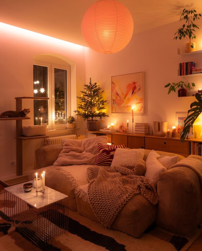 Cozy minimalist Christmas living room