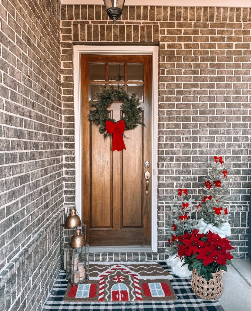 Rustic front porch Christmas decor