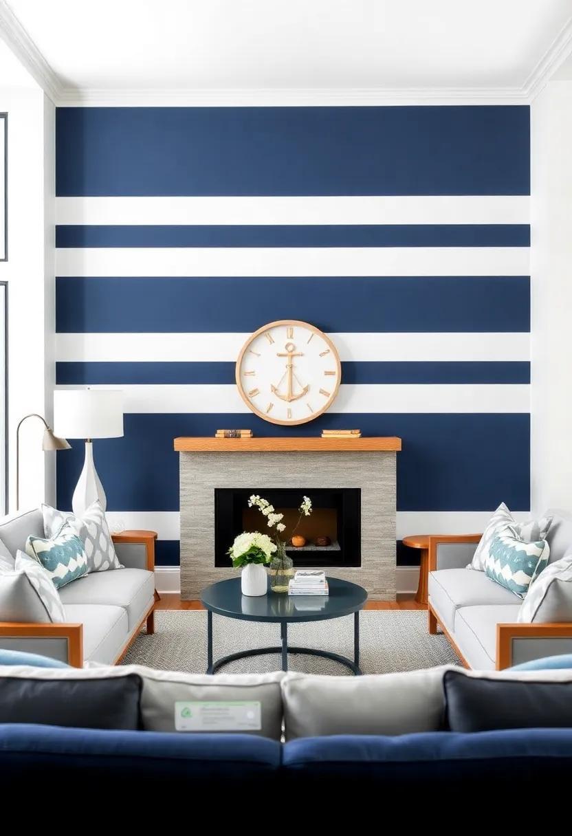 Embracing the Sea: Nautical Stripes in Stylish Coastal Living Room Designs