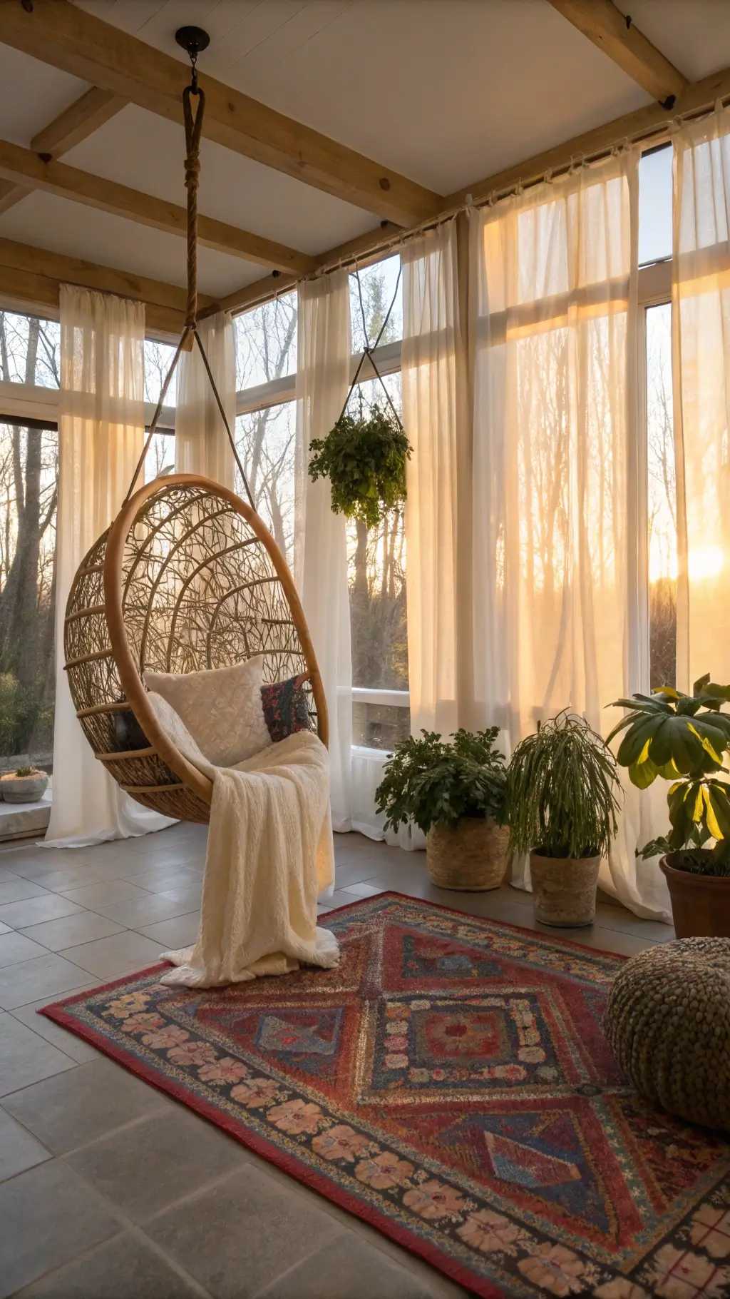 Boho sunroom with eclectic decor and natural light