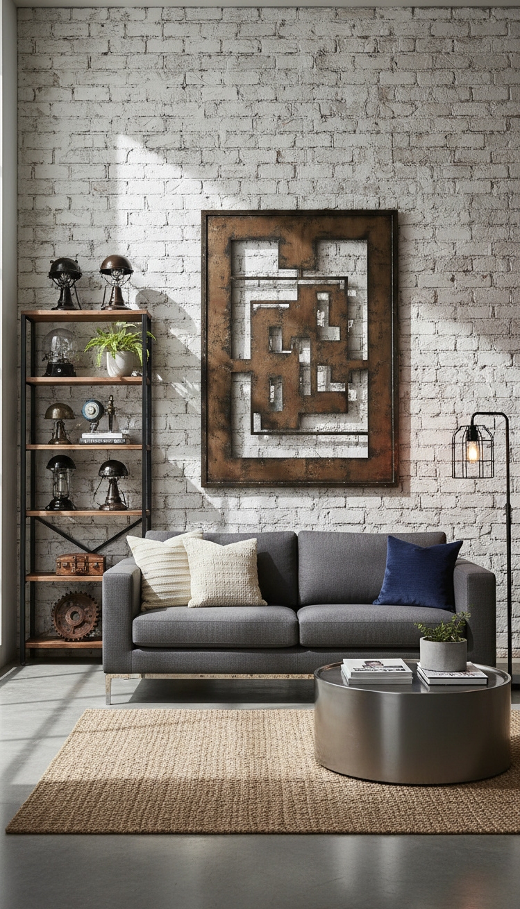 wall behind sofa design ideas - Urban Elegance with Whitewashed Brick