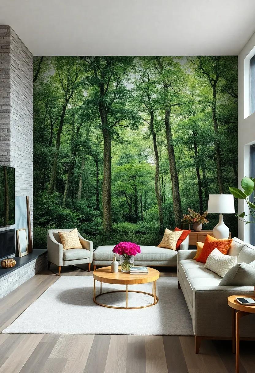 Mystic Woods: Create an enchanting atmosphere with‌ wallpapers ⁣that mimic the feel of the forest, layering ‌muted greens‌ and​ earthy tones