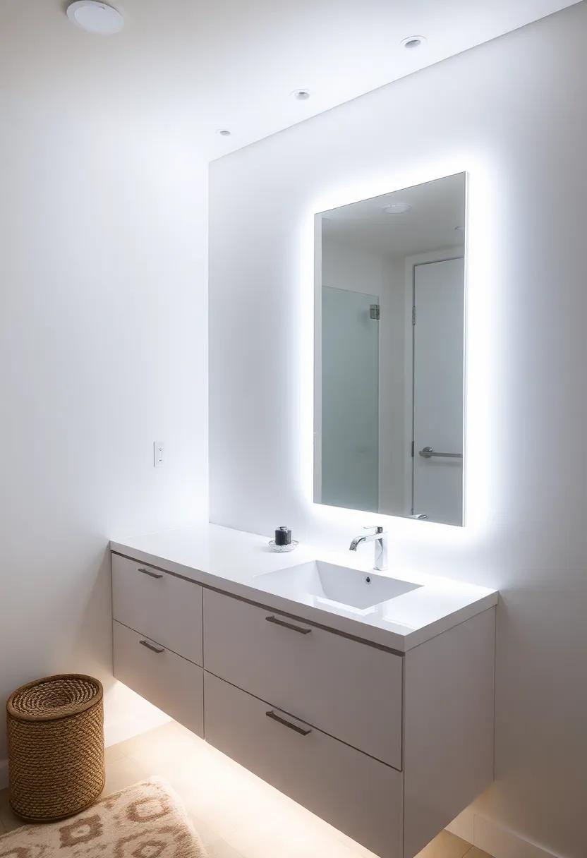 Under-Cabinet Glow: Add LED strip lighting beneath your vanity for a soft, modern touch that enhances functionality