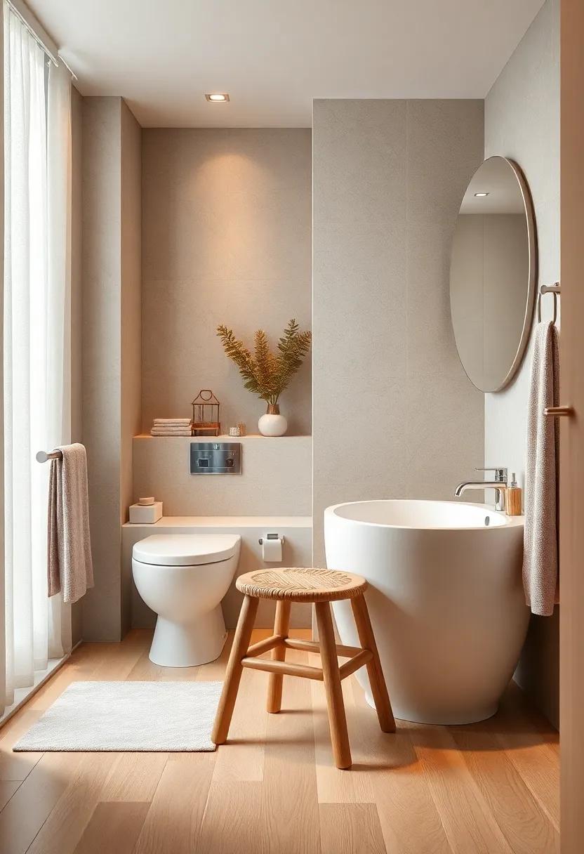 Multi-functional Step Stool: A stylish step stool can be a practical addition while doubling as a decorative element in the bathroom