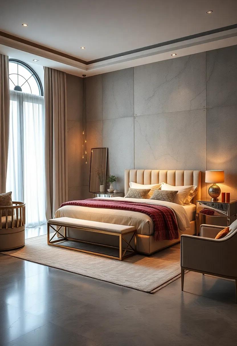 Embrace luxurious simplicity with understated Art Deco furniture that shines softly under ambient lighting, promoting relaxation and sophistication