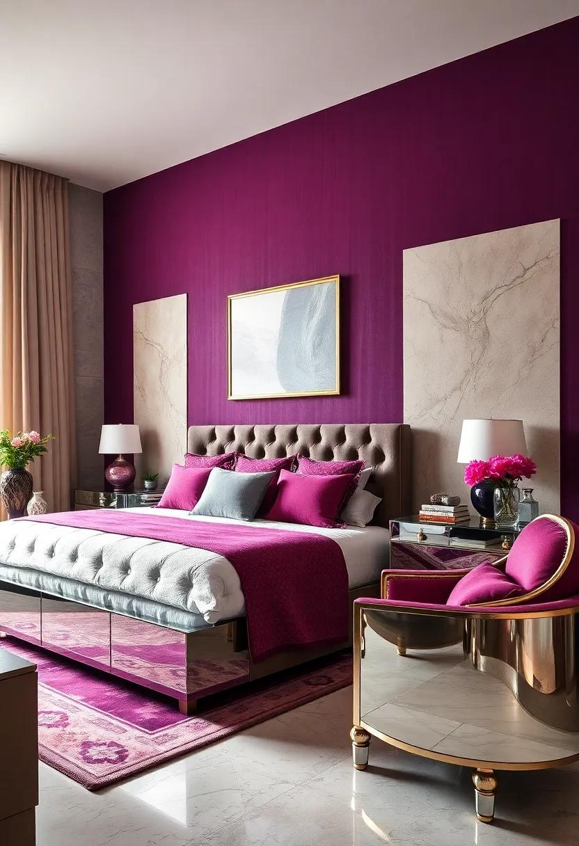 Revel in the nostalgic allure of deep jewel tones accentuated by elegant mirrored furnishings that create a harmonious balance between opulence and comfort