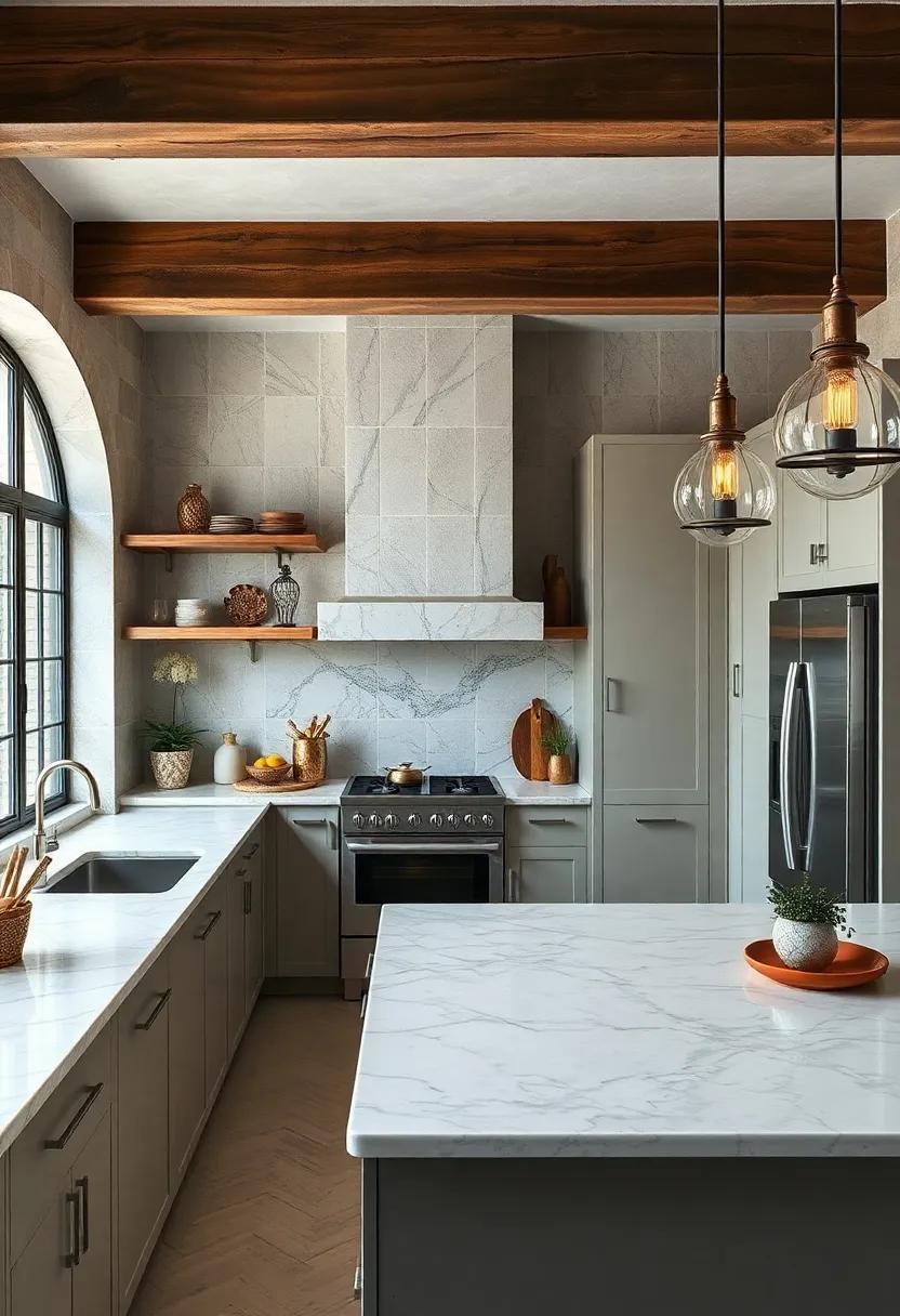 Get‍ inspired by a ​kitchen ‍where Art⁢ Deco‍ glamor meets rustic charm as unique marble countertops‍ coexist⁣ with wooden beams and vintage fixtures,creating a cozy yet luxurious feel