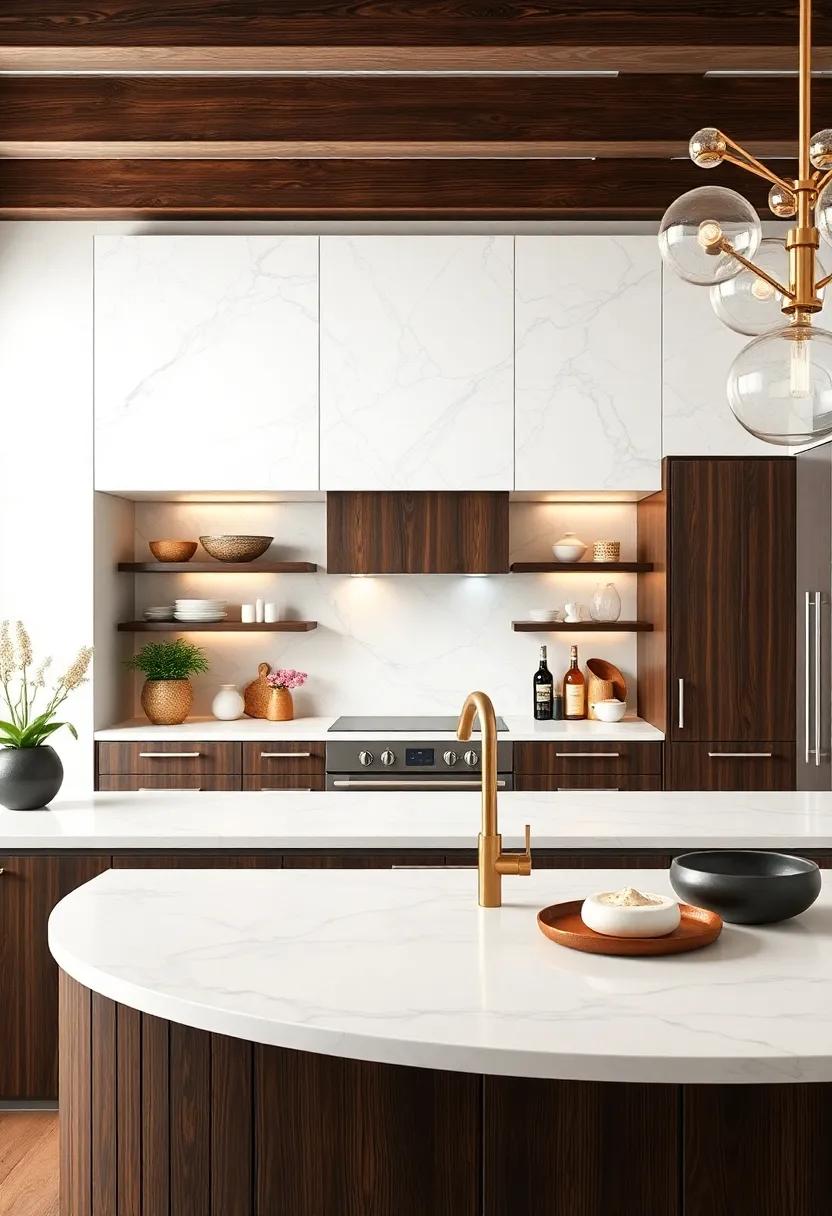 Bask ​in the elegance of⁢ a minimalist kitchen where ⁢stark white marble⁣ countertops provide a chic contrast against dark wood cabinetry,⁤ highlighting ⁤the beauty of simplicity