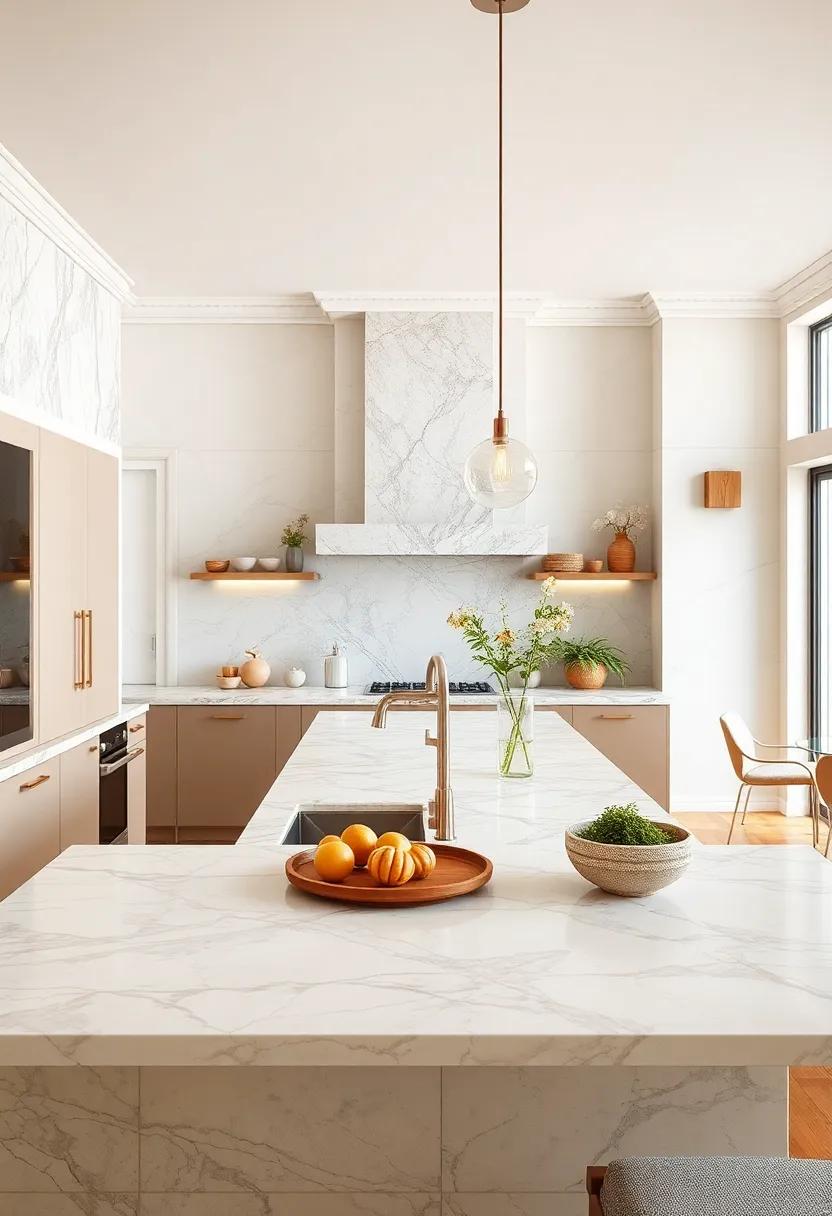 Discover how earthy tones harmonize with ⁤silver ‌accents in⁢ an inviting kitchen, where textured marble countertops become a stunning centerpiece of the home