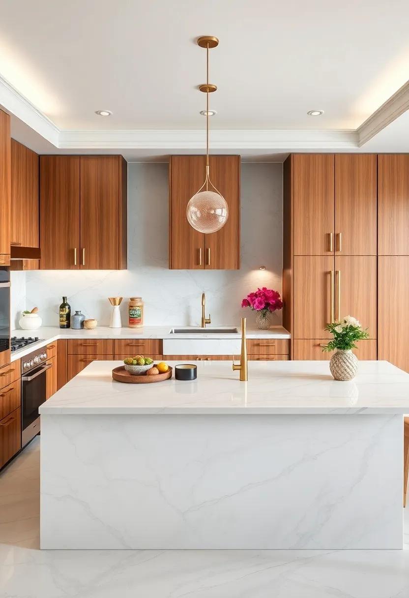 Step ​into a kitchen ⁤that ‍embodies⁢ luxury with opulent white marble countertops featuring subtle grey veining,paired with polished wooden cabinets that radiate warmth and charm