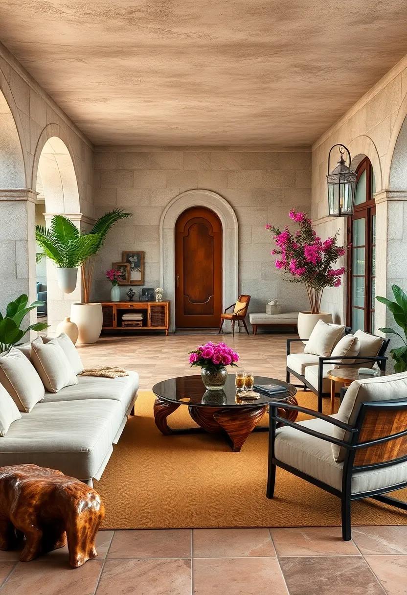 Nature-Inspired Furnishings: Unique, custom-designed furniture pieces carved from natural materials mirror Art Deco sophistication while celebrating the outdoors