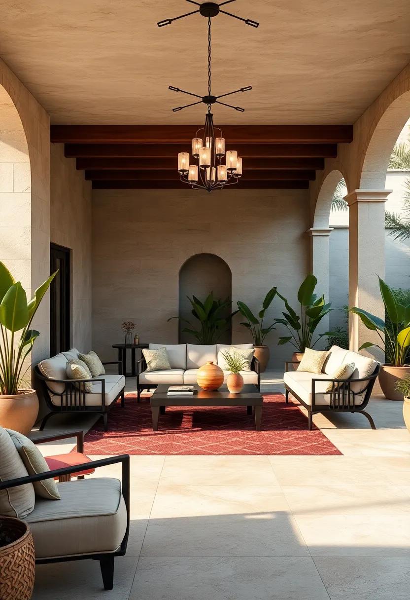 Timeless Tranquility: A beautiful outdoor space filled with classic Art Deco details, inviting relaxation and reflection among gracefully designed landscapes