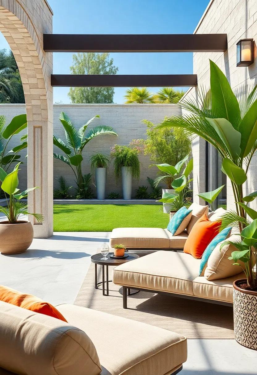 Geometric Grace: A sleek outdoor dining area styled with sharp lines and elegant finishes, showcasing a table set that exemplifies the Art Deco obsession with symmetry