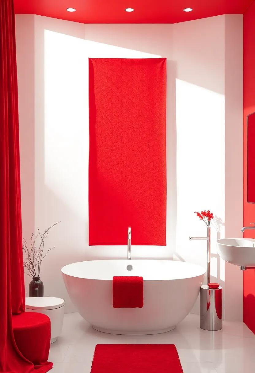 Elegant Red Textiles for a Cozy and Vibrant Bathroom Escape