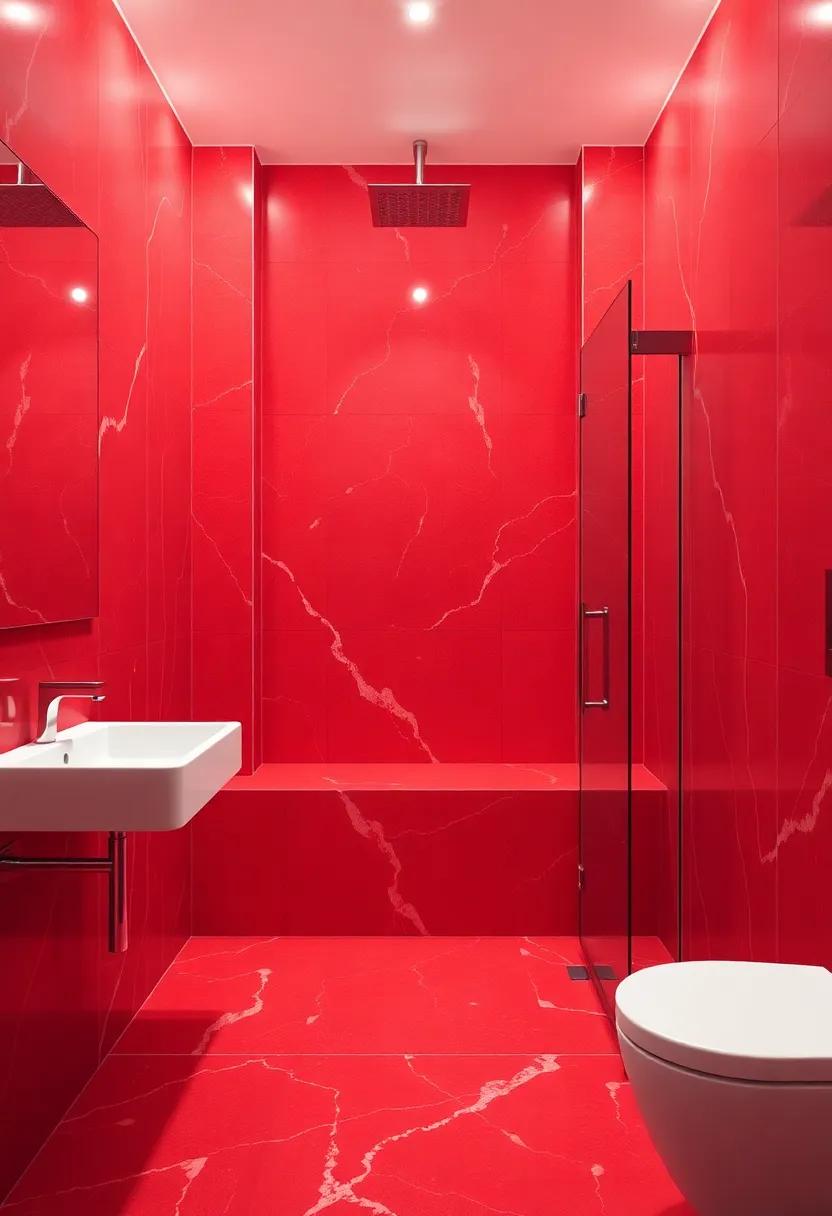 Red Accents in Shower Designs That Offer a Splash of Luxury