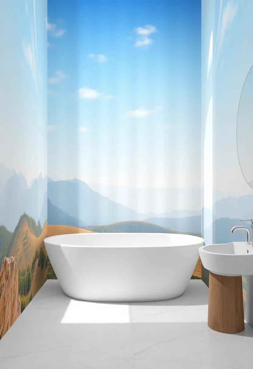 Artistic⁣ Murals: Transform your shower area into a work of art with a mural-style ⁣curtain showcasing stunning landscapes or abstract designs