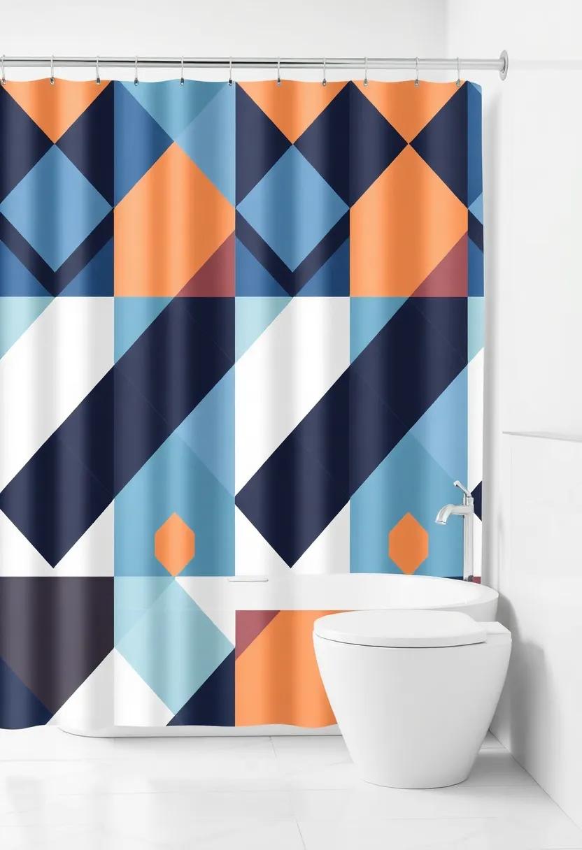 Bold Geometric Patterns: ​Make a statement with a shower curtain featuring striking geometric designs that add a modern touch to your bathroom