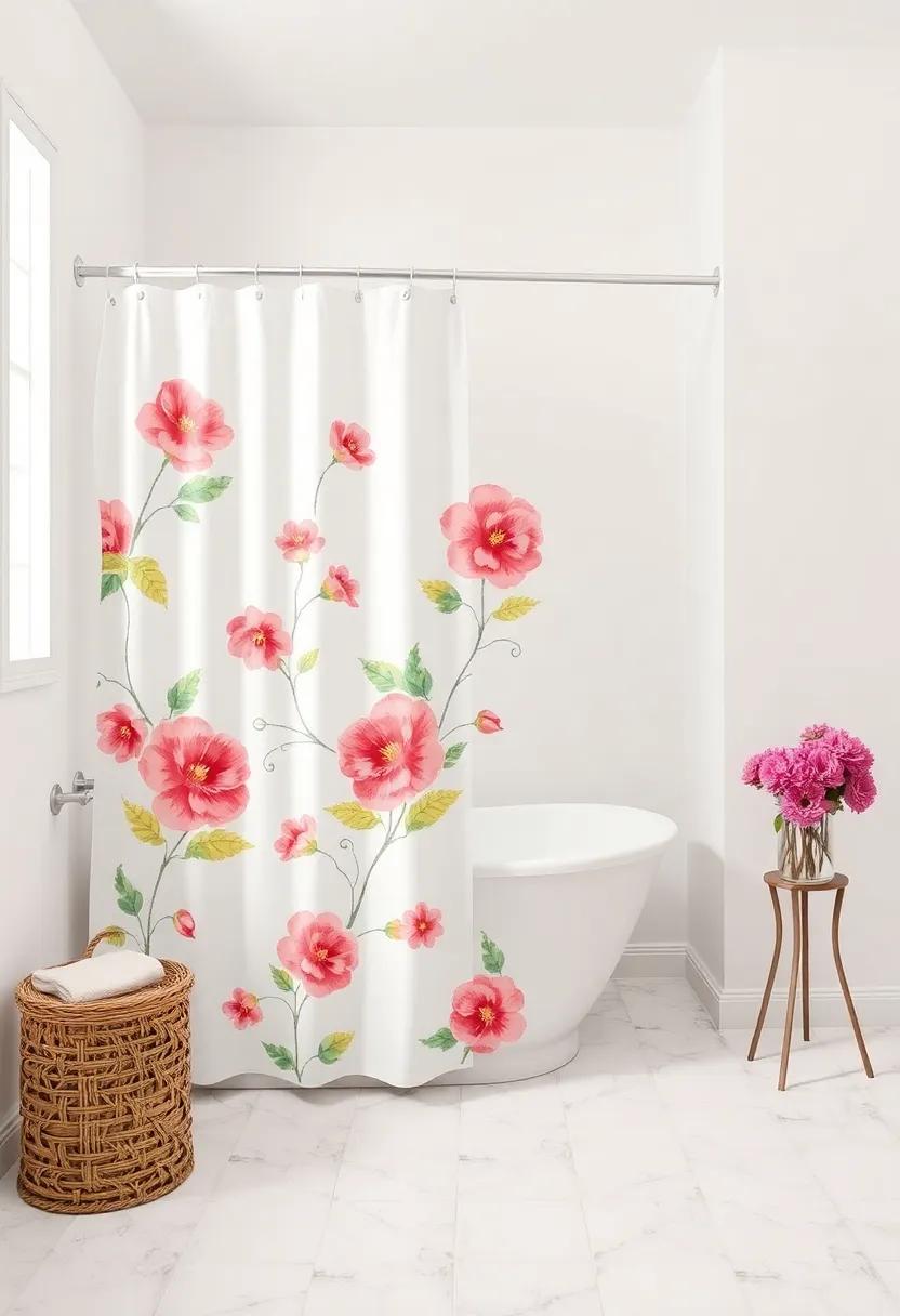 Retro Florals: go for a vintage floral shower curtain that combines old-school elegance with a modern twist, perfect for a chic aesthetic