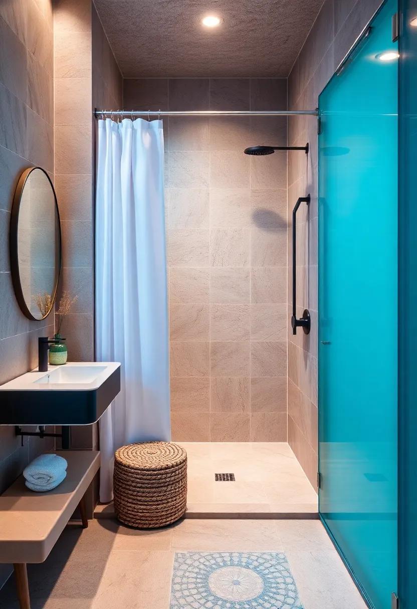 Color Pop Shower: Choose a bold tile color or ⁢a striking shower curtain to serve as a focal point​ and energize your bathroom space