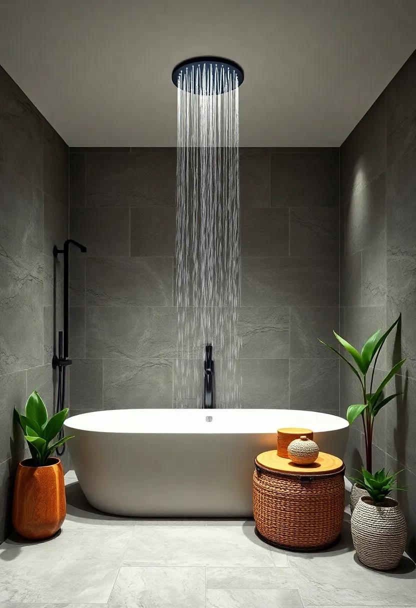Rainforest Retreat: Install a‌ rainfall ⁣showerhead​ for⁤ a‌ soothing shower‍ experience⁢ that mimics the feel of standing under a ‌gentle waterfall