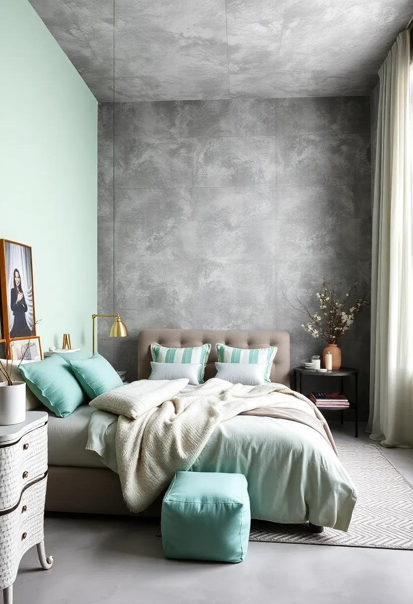 Cool Mint: Playful mint green can rejuvenate a‍ gray ​bedroom, adding a fresh and modern twist⁣ to the color ⁣palette