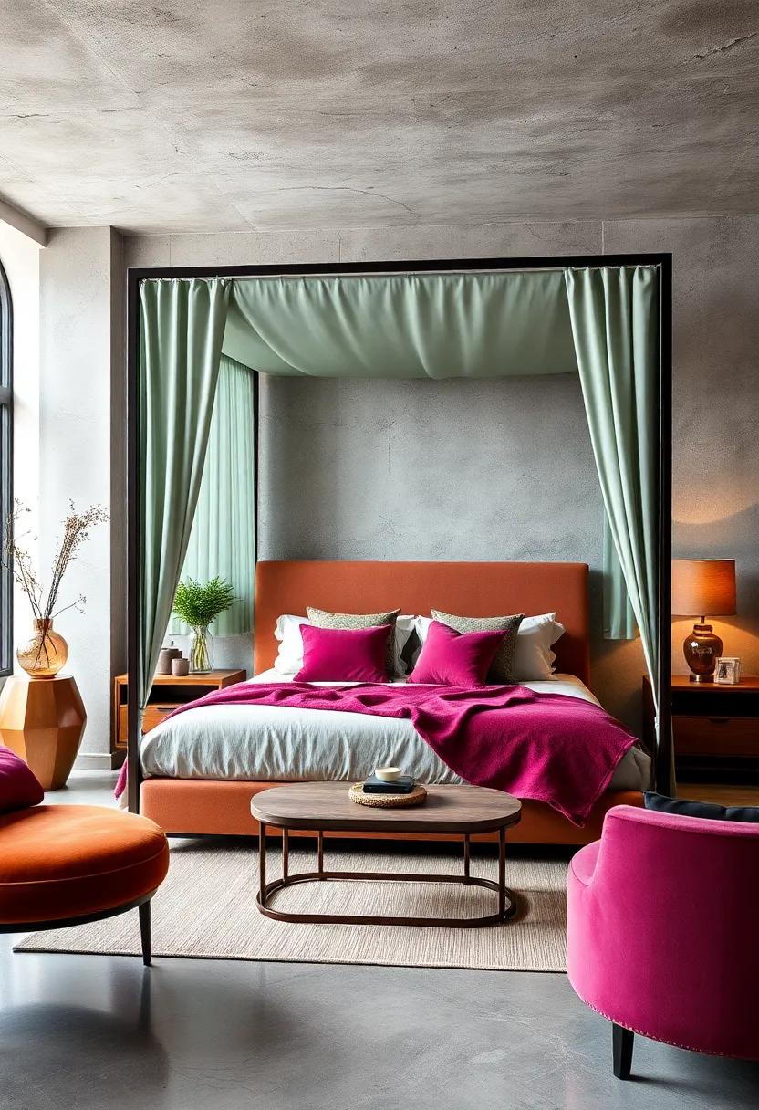 Elevate your bedroom style with a sophisticated canopy bed in jewel ⁢tones, creating an oasis of luxury and⁣ comfort