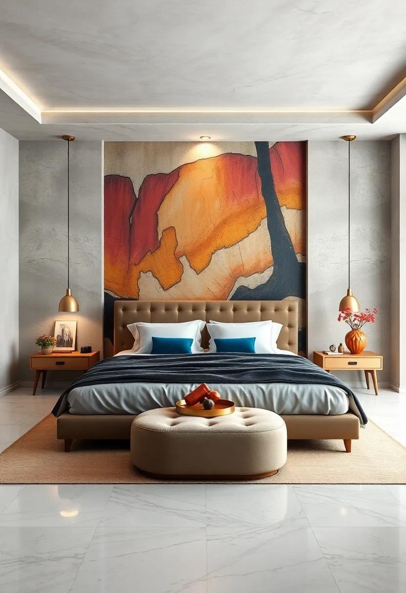 Feature⁣ a grand⁣ mural behind your ‌bed that​ captures your⁢ personality, turning the wall into a⁤ conversation starter‍ and a work⁣ of ​art