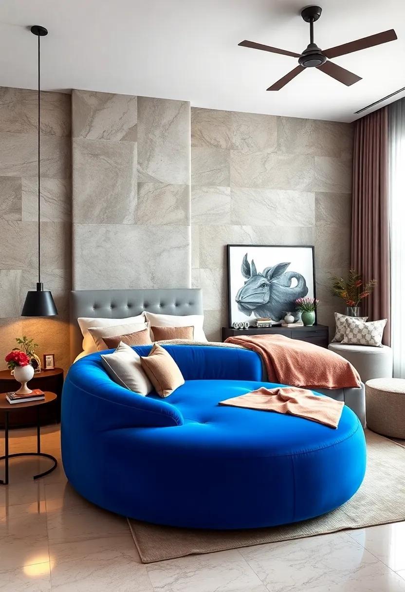 Indulge in⁣ luxury ‍with a plush, ⁤round⁤ chaise lounge in⁢ electric blue, inviting relaxation and becoming a bold ‌pop of color