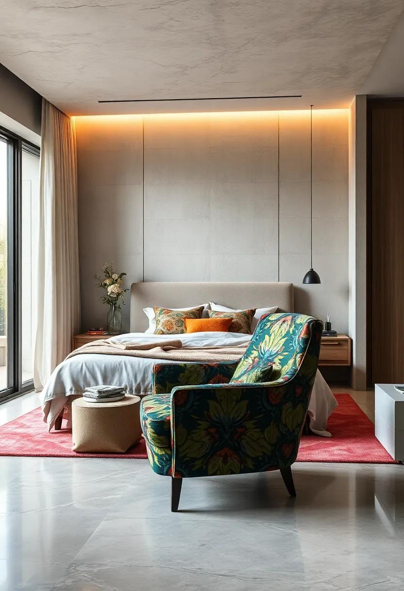 Invest in a unique⁣ armchair with vivid patterns that invites curiosity, ⁤elegantly contrasting with ‌the⁢ subtle tones of‍ your⁣ bedroom