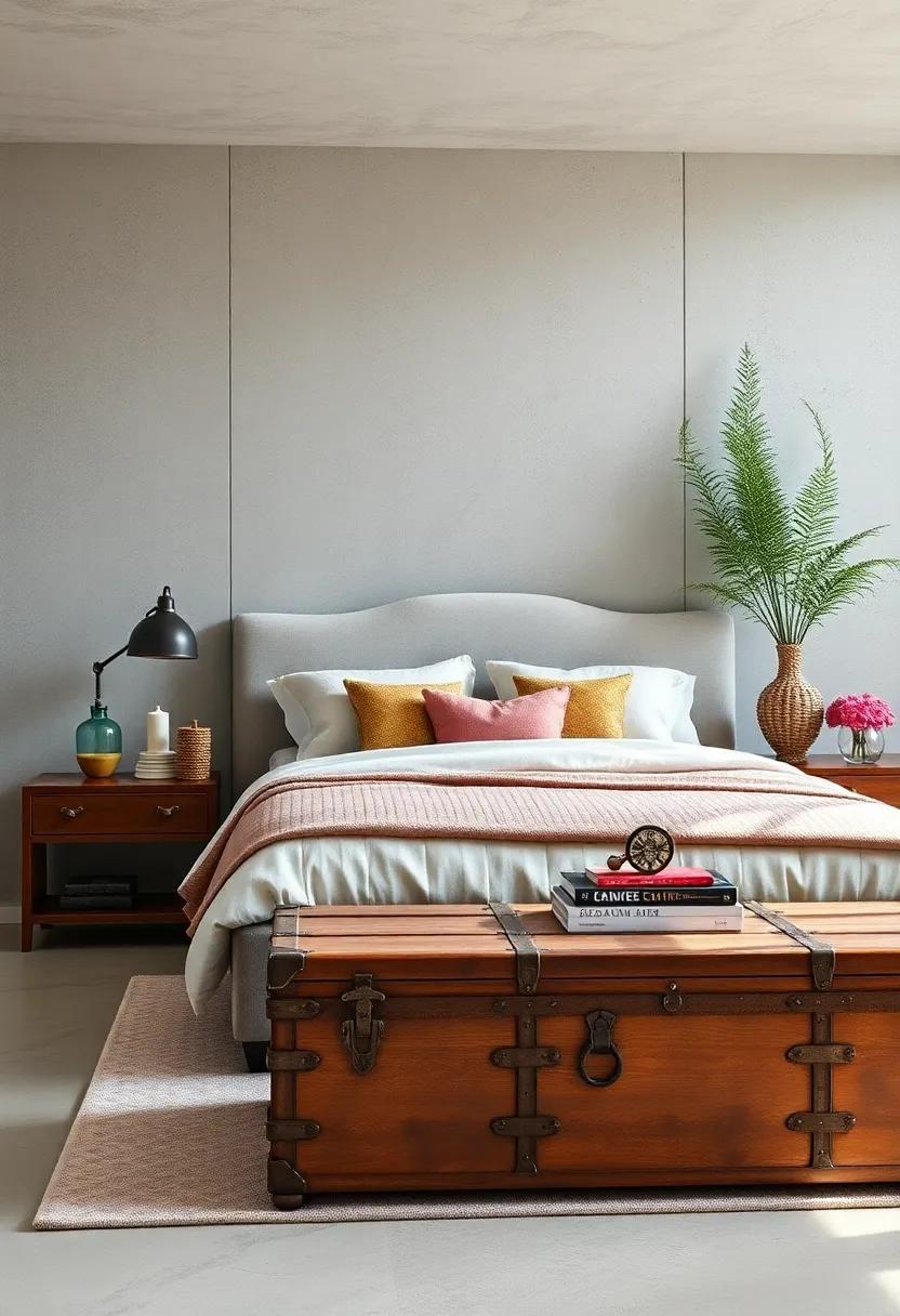Mix modern and ⁢classic with⁤ a ⁤vintage trunk ​at the base of your‌ bed, delivering​ charm and functionality while keeping your space organized