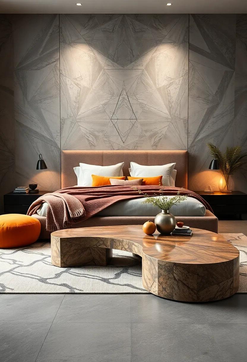 Transform your space with an ​oversized, sculptural coffee ‍table that doubles ​as art, perfectly offsetting a serene gray backdrop