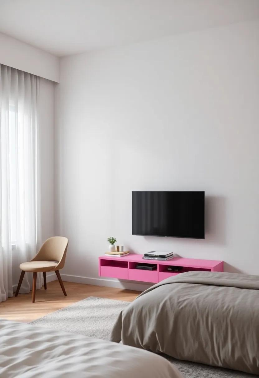Color Pop: Brightly painted in a bold hue, this floating unit ‍breaks the monotony of neutral bedroom⁤ tones and adds ⁣a⁢ playful ‌element to the space