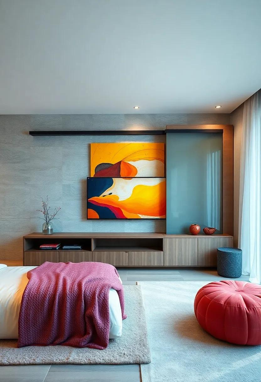 Artistic display: A TV unit with sliding doors that ‍doubles as an art installation, allowing you to showcase your favorite decor pieces
