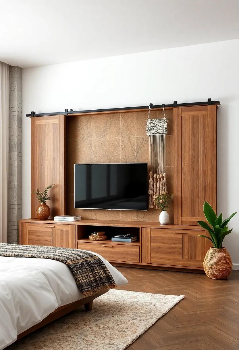 Bohemian Chic: ⁣A creatively⁤ designed unit ‍with sliding doors ⁤adorned with macramé ​and⁣ natural elements for an‍ eclectic touch