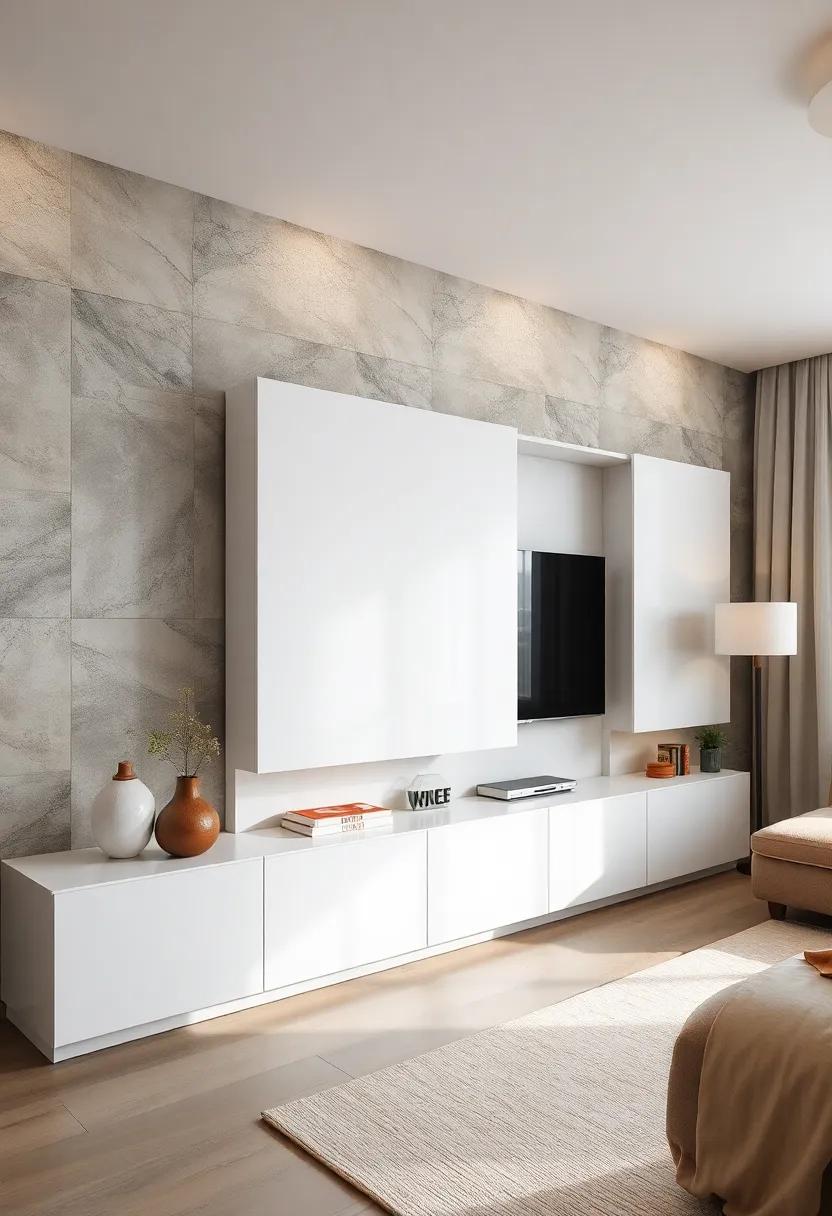 Elegant Gloss Finish: A ⁢high-gloss white TV unit‌ that reflects light beautifully,with streamlined sliding doors for a contemporary feel