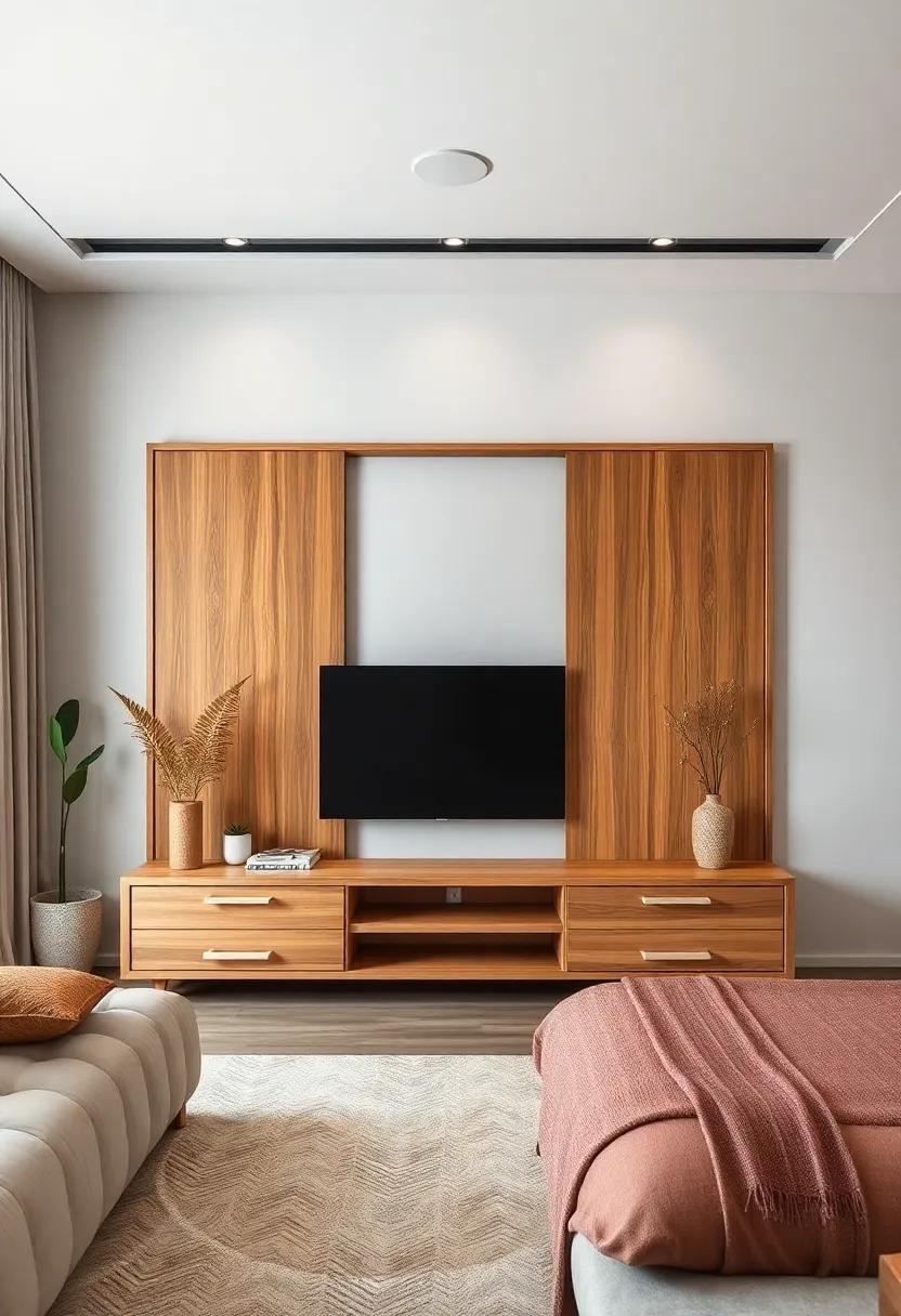 Nature-Inspired⁢ Design: A bamboo TV unit that combines sustainability with style, showcasing a natural⁣ aesthetic with ​sliding doors
