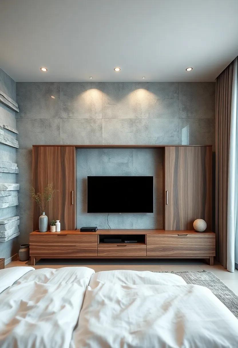 Smart Technology Integration: A ‌modern ⁣TV unit designed for tech-savvy individuals, incorporating sliding doors that house multimedia equipment discreetly